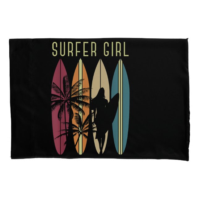 Surfer Girl Surfboard Surfing Women Girls Surf Oce Pillow Case (Front)
