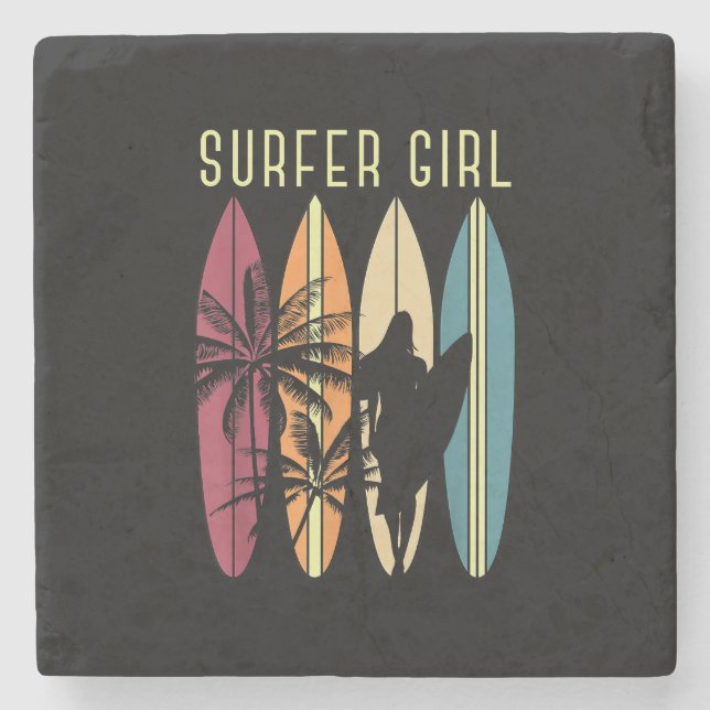 Surfer Girl Surfboard Surfing Women Girls Surf Oce Stone Coaster (Front)
