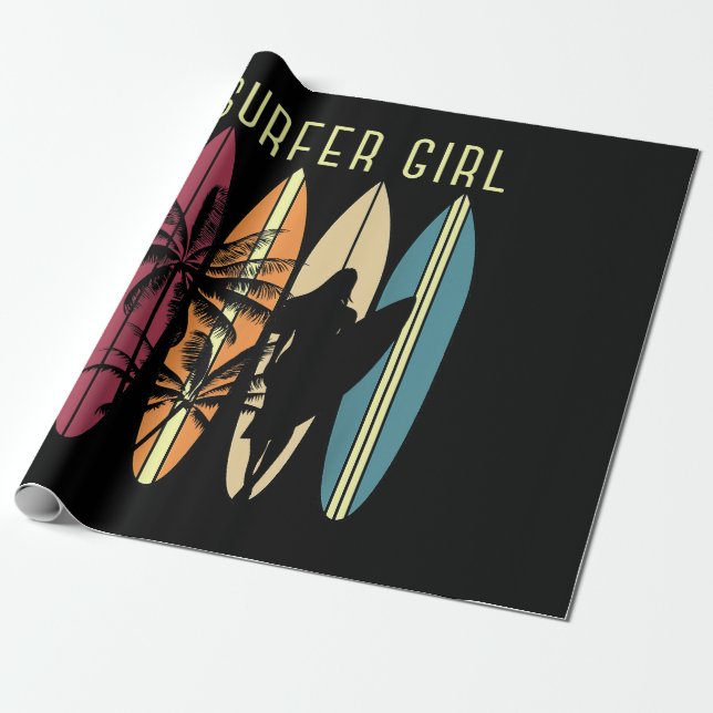 Surfer Girl Surfboard Surfing Women Girls Surf Oce Wrapping Paper (Unrolled)