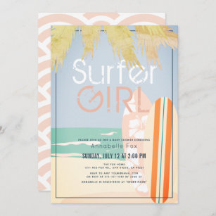 Surfer Girl Surfboards Beach Baby Shower Invitation