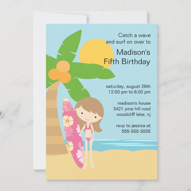 Surfer Girl Swimming Party Birthday Invitation (Front)