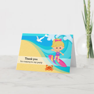 Surfer girl thank you card