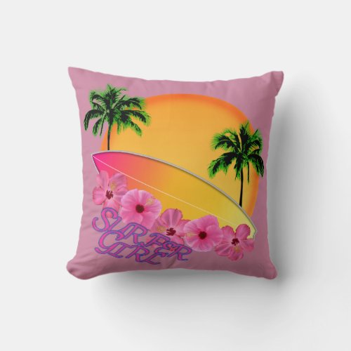 Surfer Girl Throw Pillow