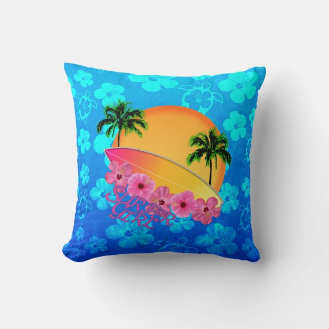 Surfer Girl Throw Pillow (Front)