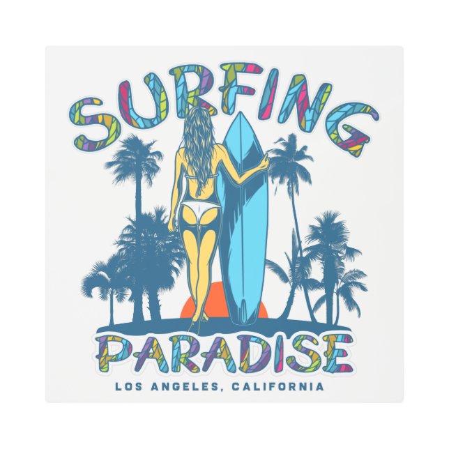 Surfer Girl Vintage California Metal Print (Front)