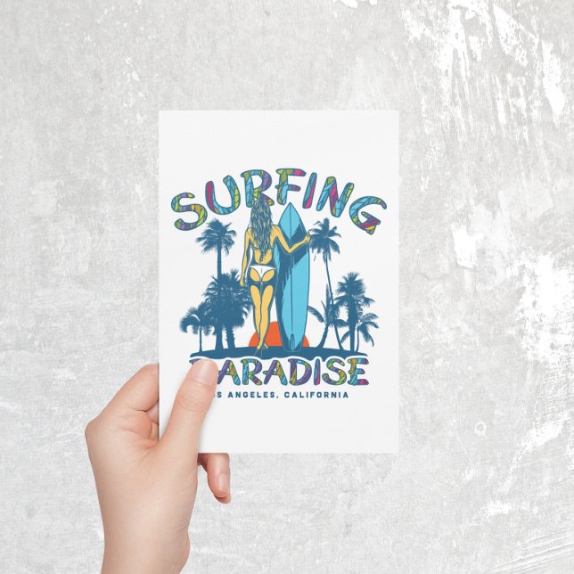 Surfer Girl Vintage California Postcard (surfing paradise vintage postcard)