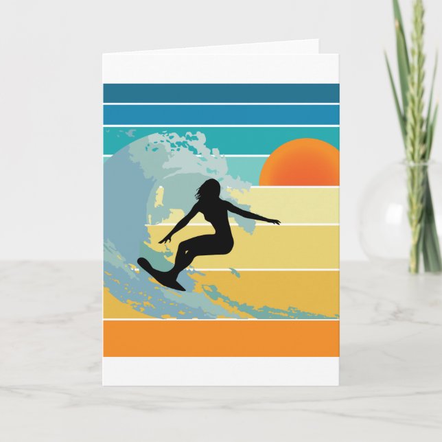 Surfer Girl Vintage Sunset Card (Front)