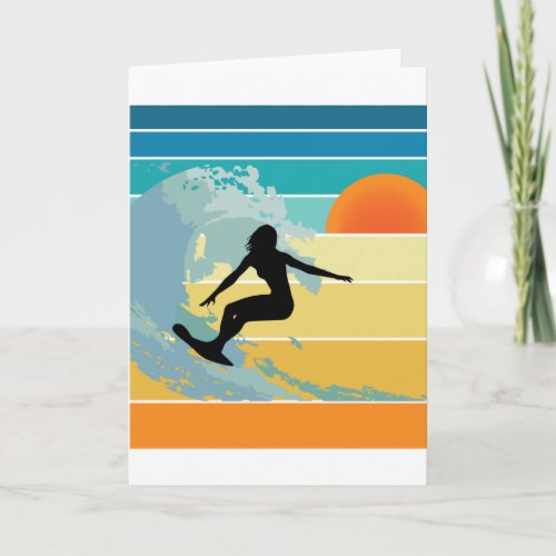 Surfer Girl Vintage Sunset Card