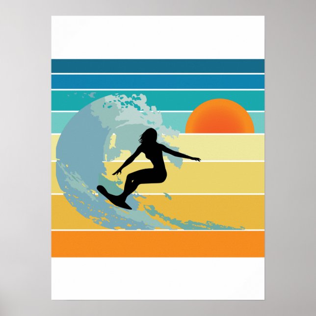 Surfer Girl Vintage Sunset Poster (Front)