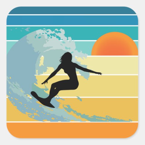 Surfer Girl Vintage Sunset Square Sticker