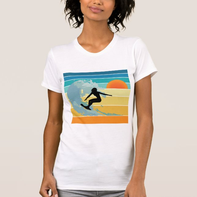 Surfer Girl Vintage Sunset T-Shirt (Front)