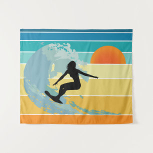 Surfer Girl Vintage Sunset Tapestry