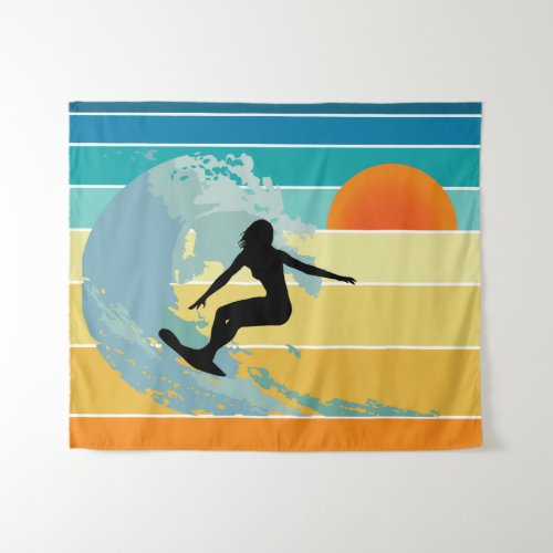 Surfer Girl Vintage Sunset Tapestry