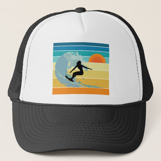 Surfer Girl Vintage Sunset Trucker Hat (Front)