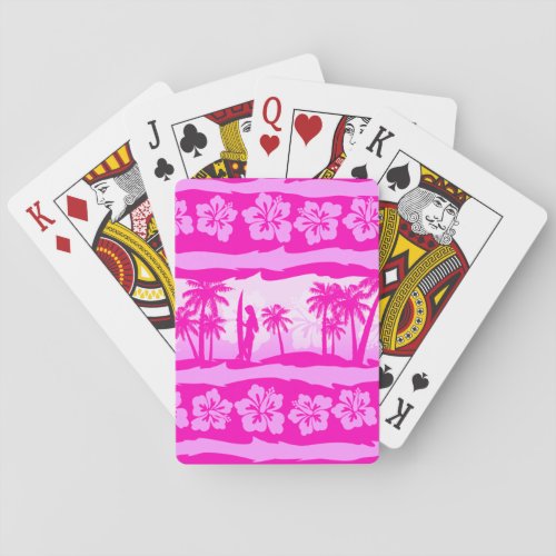 Surfer girl with palm poker cards