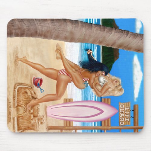 SURFER GIRLS CATFIGHT MOUSE PAD