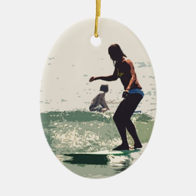 Surfer girls rock ceramic ornament (Front)