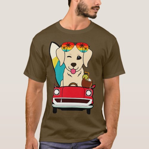 Surfer golden retriever driving to the beach T_Shirt