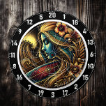 Surfer Golden Sunset Glow Art Dart Board<br><div class="desc">The "Surfer Golden Sunset Glow Art" perfectly blends the excitement of surfing with the calming beauty of a sunset. Featuring a surfer holding their surfboard against a glowing golden sun, this piece is designed to bring a dynamic tropical energy to any room. Ideal for game rooms, man caves, or dorms,...</div>