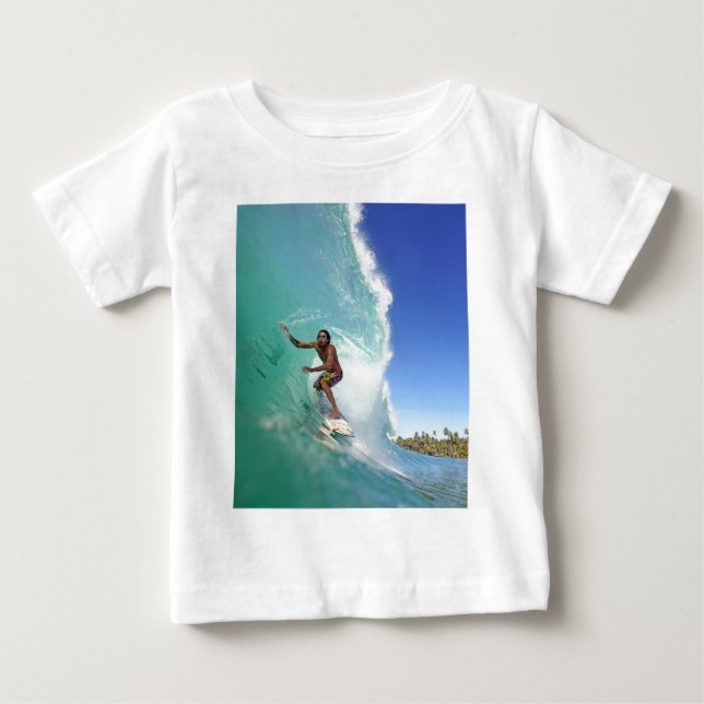 Surfer green tropical tube surfing wave baby T-Shirt (Front)