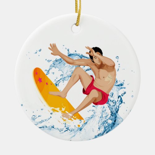 Surfer Guy Ceramic Ornament