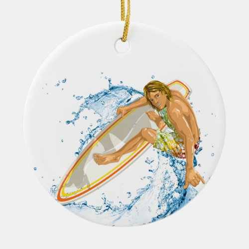 Surfer Guy Ceramic Ornament