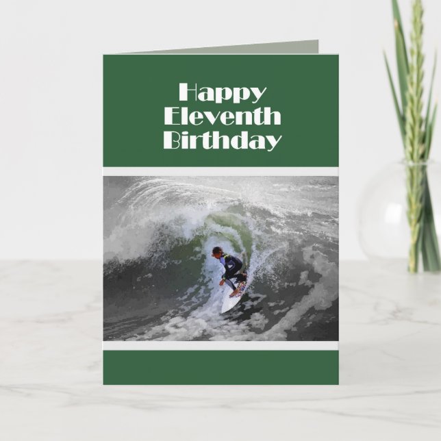 Surfer Happy Eleventh Birthday Card (Front)