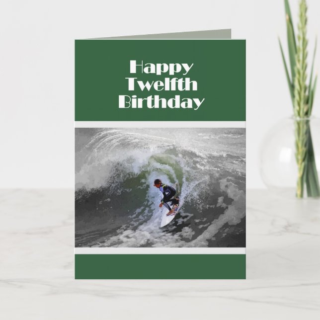 Surfer Happy Twelfth Birthday Card (Front)