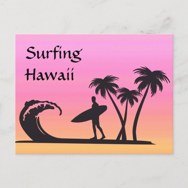 Surfer Hawaii Pink Orange Sunset Postcard (Front)