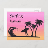 Surfer Hawaii Pink Orange Sunset Postcard (Front/Back)