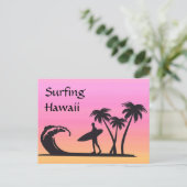 Surfer Hawaii Pink Orange Sunset Postcard (Standing Front)