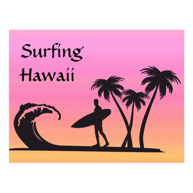 Surfer Hawaii Pink Orange Sunset Postcard
