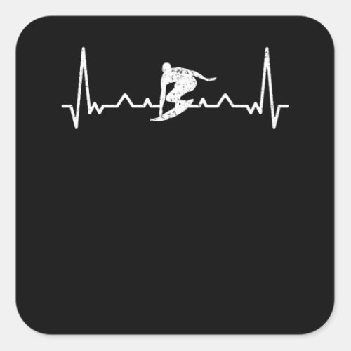 Surfer Heartbeat Surfboard Surfing Gift Idea Square Sticker