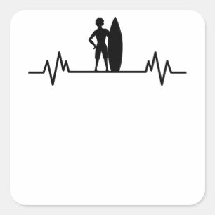 Surfer heartbeat waves surfing wave riding Gift Square Sticker