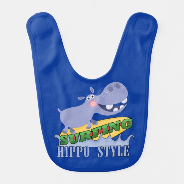 Surfer Hippopotamus Baby Bib (Front)