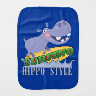 Surfer Hippopotamus Baby Burp Cloth