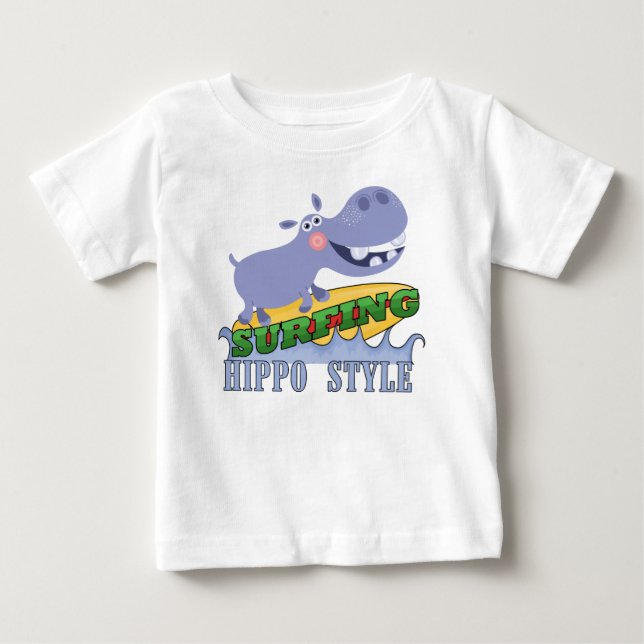 Surfer Hippopotamus Baby T-Shirt (Front)