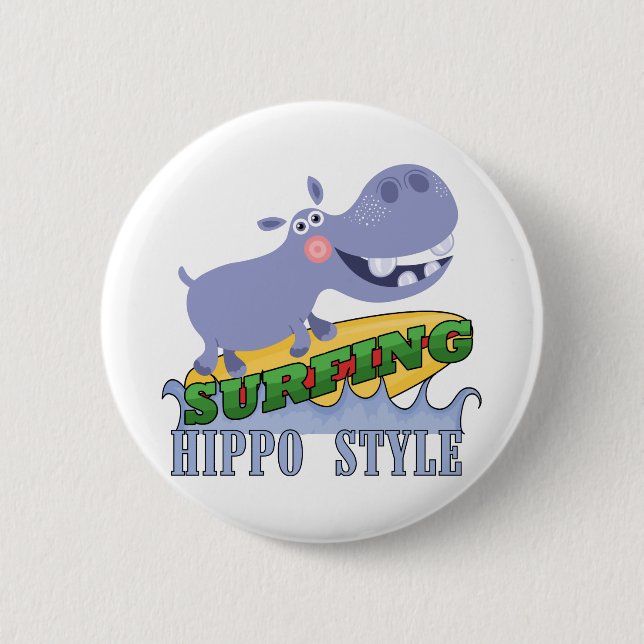 Surfer Hippopotamus Button (Front)