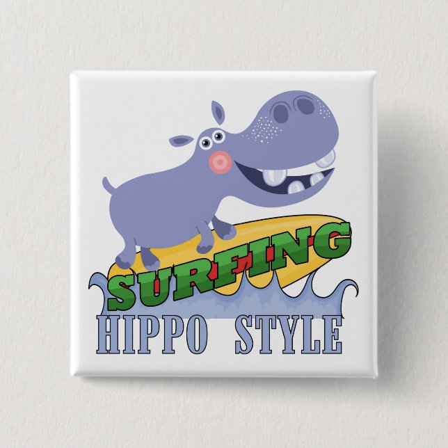 Surfer Hippopotamus Button (Front)
