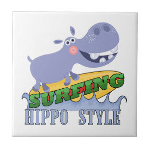 Surfer Hippopotamus Ceramic Tile