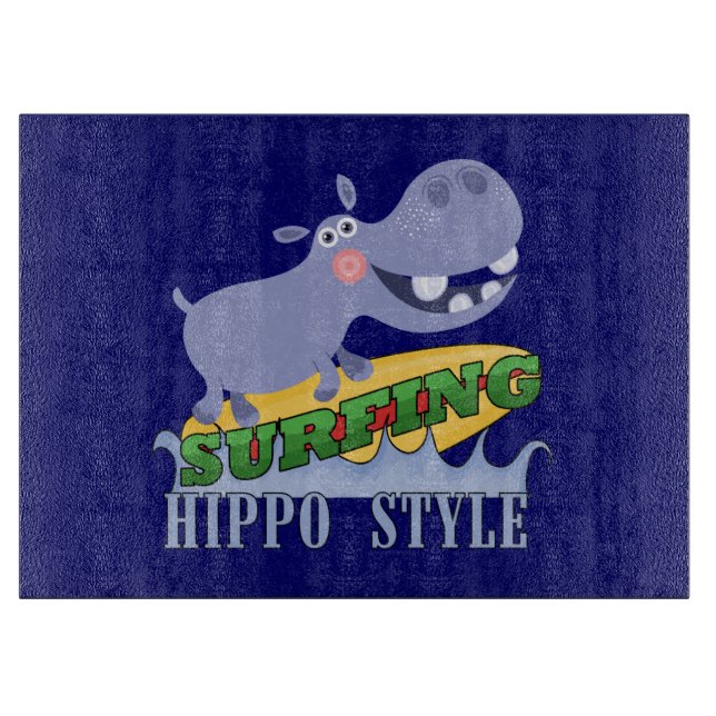 Surfer Hippopotamus Cutting Board (Front)