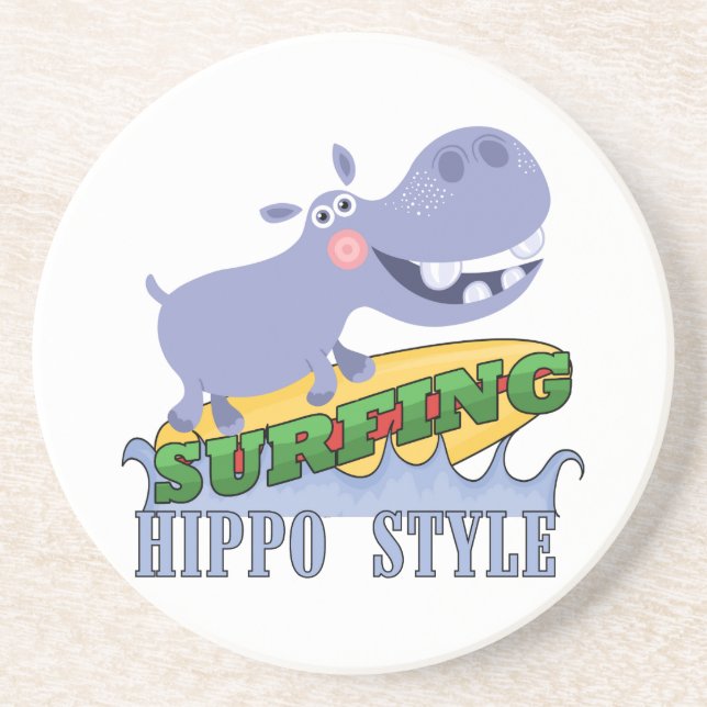 Surfer Hippopotamus Drink Coaster (Front)