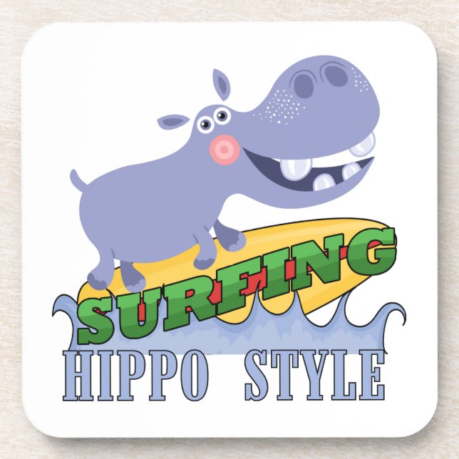 Surfer Hippopotamus Drink Coaster (Front)