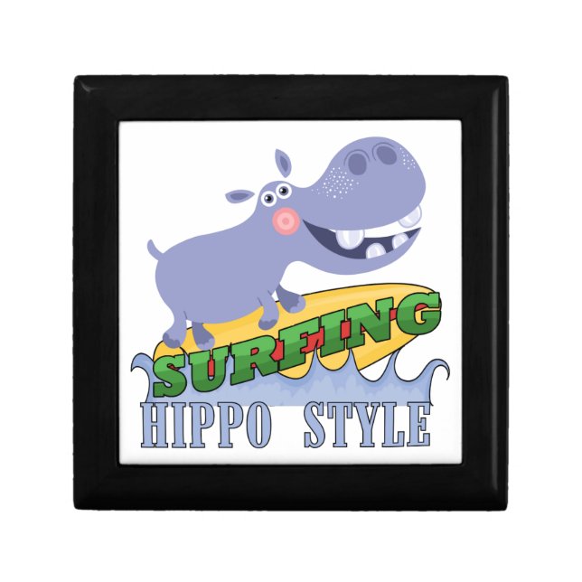 Surfer Hippopotamus Keepsake Box (Front)