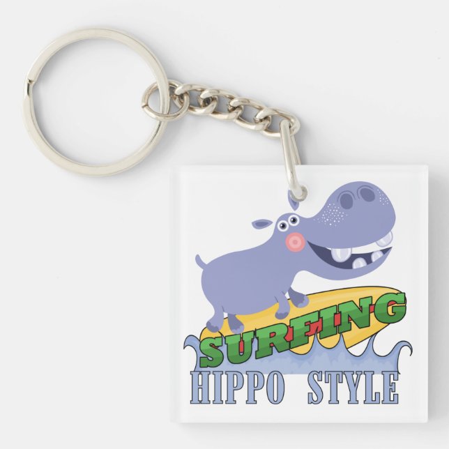 Surfer Hippopotamus Keychain (Front)