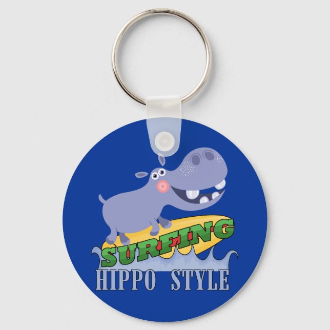 Surfer Hippopotamus Keychain (Front)