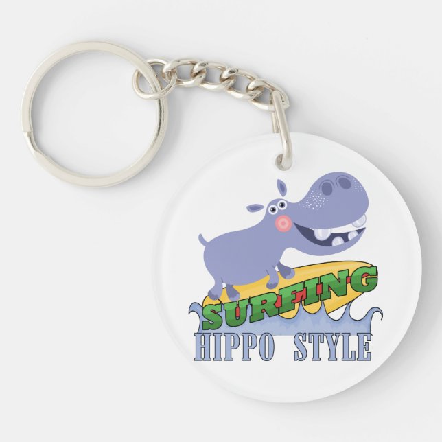Surfer Hippopotamus Keychain (Front)