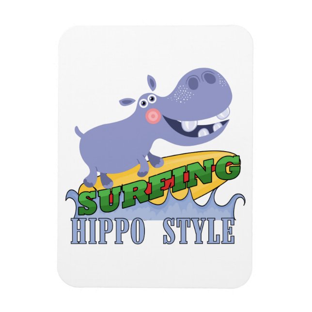 Surfer Hippopotamus Magnet (Vertical)
