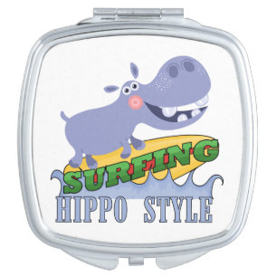 Surfer Hippopotamus Makeup Mirror