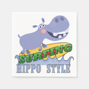 Surfer Hippopotamus Paper Napkins